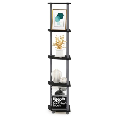 Furinno TURN-N-TUBE Corner Shelf, 5-Tier Corner Bookshelf, Open Storage Shelves, for Organization and Storage, Living Room, Home Office, Garage, Bedroom, Black