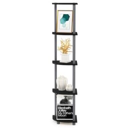 Furinno TURN-N-TUBE Corner Shelf, 5-Tier Corner Bookshelf, Open Storage Shelves, for Organization and Storage, Living Room, Home Office, Garage, Bedroom, Black