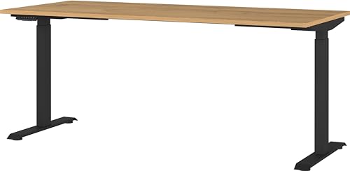 Germania Desk 7909-582, in Grandson oak repro/Black, el. height-adjustable, 180 x 120 x 80 cm (WxHxD)