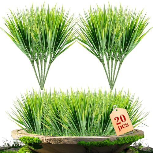 MAQIHAN 20 Artificial Grass Plant Outdoors - Faux Grass Fake Wheat Grass Decor Artificial UV Resistant Outdoor Plants Plastic Grass Outside Weed Plant Artificial Greenery for Porch Decorative