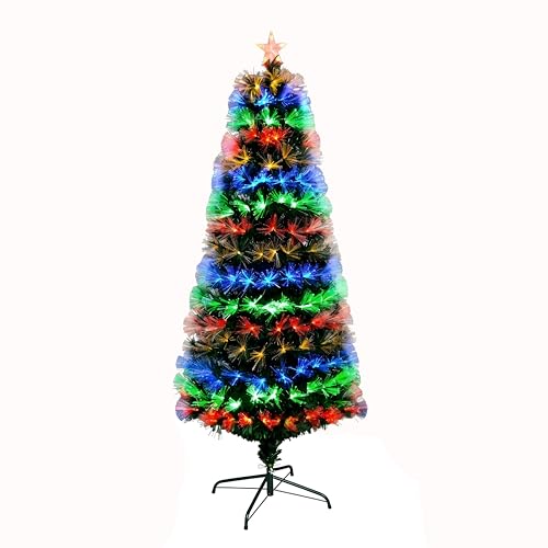 SHATCHI 7ft/210cm Galactic Stars Pre-Lit Fibre Optic Christmas Tree Remote Controlled 8 Functions Timer Various Multicolour Light Effects Holiday Xmas Home Decorations, Green