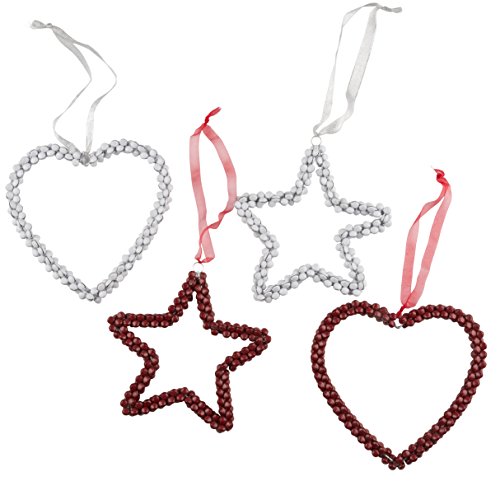 Christmas Gifts 98815 Heart/Star Christmas Decoration with 2 Colours Red/White, 18 cm
