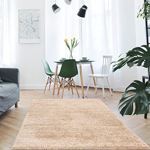 Mynes Home Shaggy Rug Runner High Pile Beige/Soft Modern Pastel Plain Design/Soft Touch / 80 x 150 cm
