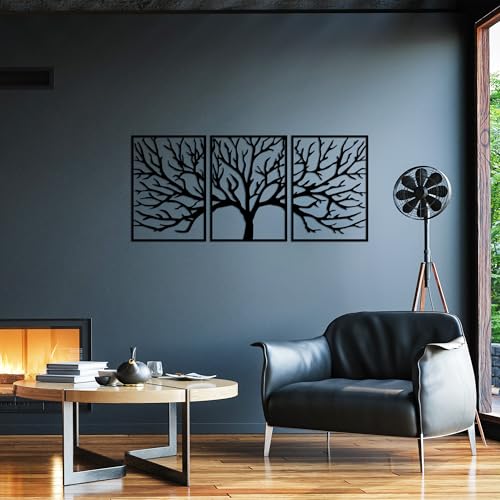 Hanah Home Stylish Black Decorative Metal Wall Accessory (3 Pieces), 53 x 73 cm, 100% Metal, 1.5 mm Thick, Easy Wall Mounting, Perfect for Modern Decor