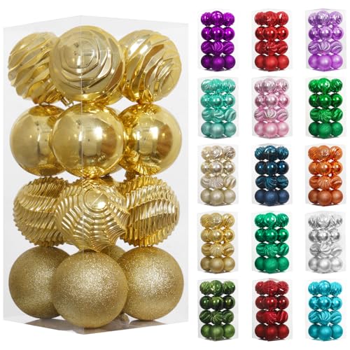 "XmasExp 16ct Christmas Balls Ornaments - Shatterproof Large Hanging Ball Decorative Xmas Balls for Holiday Wedding Party Xmas Tree Decoration(3.15""/80mm, Gold)"