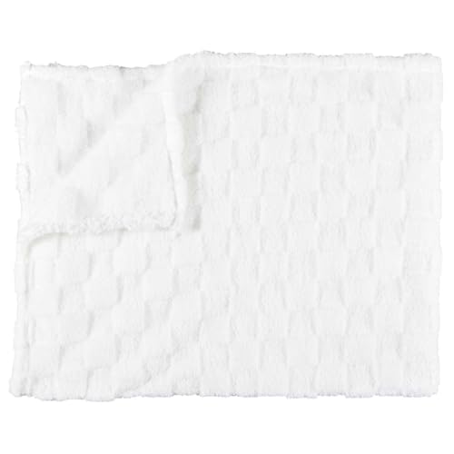 HOME DECO FACTORY, TX0237, White and Beige Checked Flannel Blanket, Ideal for the Sofa or Bed, Soft and Elegant, Easy to Maintain, Dimensions 120 x 150 cm, White and Beige Colour