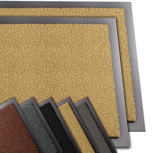 VOUNOT® Set of 2 Door Mats for Outdoor or Indoor, Dirt trapper, Non Slip Barrier Mat Washable Welcome Doormat Entrance Rug, Beige, 40x60cm