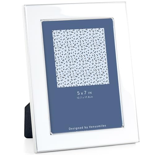 5x7 Enamel Picture Frame, Silver Edge, White Enamel, Tabletop & Wall, 1pc - Aluminum Alloy Frame with Tempered Glass & Slide-in Back, for Wall & Tabletop Display, Family Office Gallery