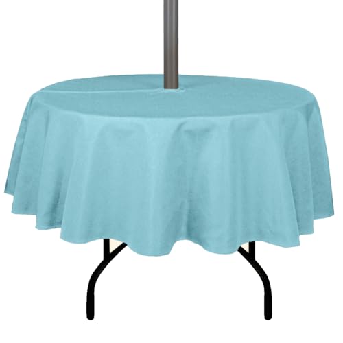 youngseahome Outdoor Tablecloth Wrinkle-Free Stain Resistant Waterproof Polyester Fabric Table Cover with Zipper Umbrella Hole for Picnic/Party/Dinner/Patio Garden(70inch Round,Zippered,Aqua Blue)