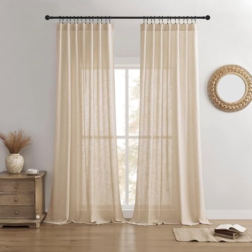 Joydeco Linen Curtains for Living Room,Semi-Sheer Curtains 108 Inches Long,Living Room Curtains 2 Panel Sets,Beige Curtains Pinch Pleated Curtains & Drapes(W52 x L108 Inch, Ecru)