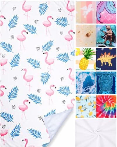 "LIVILAN Flamingo Beach Towel, 30"" x 60"" Oversized, Lightweight Microfiber, Quick Dry, Sand Free, Perfect for Pool, Swim, Bath, Cute White Chalk Paint Design, Ideal Flamingo Gifts"