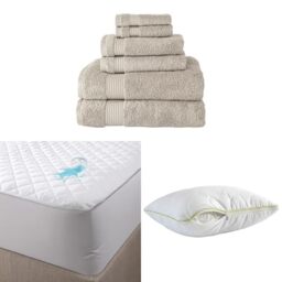 BERIBO Serenity Towel Set with Pillow & Mattress Protector (Super King, Brown Rice)