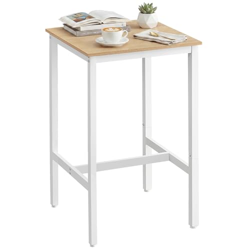 VASAGLE Breakfast Bar, Square Tall Bar Table, Heavy-Duty Steel Frame, 60 x 60 x 92 cm, Easy Assembly, for Kitchen Living Room, Modern Style, Oak Beige and White LBT025W09