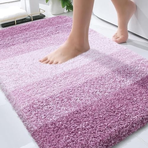 OLANLY Bathroom Rug Mat 30x20, Extra Soft and Absorbent Microfiber Bath Rugs, Non-Slip Plush Shaggy Bath Carpet, Machine Wash Dry, Bath Mats for Bathroom Floor, Tub and Shower, Pinkish-Purple