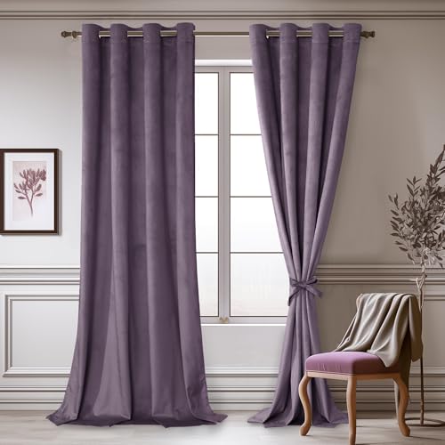 JIUZHEN Velvet Curtains Extra Long 108 inches, Smooth Hand-Feeling Curtains Thermal Insulated Privacy Protection for Parlor Nursery Bedroom/Wedding, 2 Panel,W52 x L108, Lavender