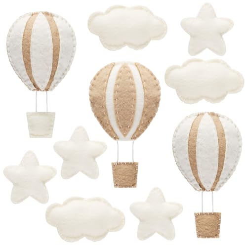 Poen 10 Pcs Star Hot Air Balloon and Cloud Nursery Decor Western Wall for Bedroom Felt Clouds Stars Kids Baby (HUJ-Poen-157)
