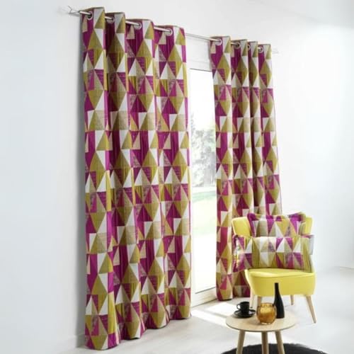 Homemaison - Triangular Pattern Design Curtain - 100% Polyester - Dimming with Eyelets, Gradient Colour - for Bedroom, Living Room, Window - 140 x 260 cm - Blush Pink