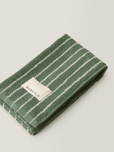"WENSHUO Frosted Pines Striped Hand Towel,100% Combed Cotton,Soft Absorbent - Zero-twist construction. Gentle on skin. Chic decor aesthetic. Easy care, fade-resistant, machine washable. 29x13"", 1-pk"