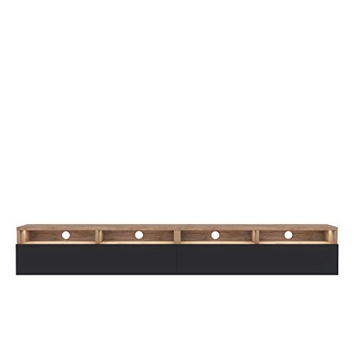 Selsey REDNAW - Modern TV Stand/TV Cabinet with 2 Drawers / 200 cm/Wotan Oak/Black Gloss/LED lighting