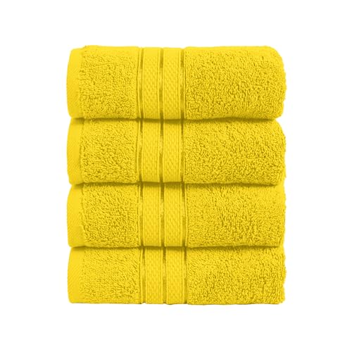 Elegant Comfort Three Line Popcorn Towel Set for Bathroom 16 x 28 inches, Premium Hotel Quality 4-Pack Hand Towels, 100% Turkish Cotton, Soft and Durable, Quick Dry and Highly Absorbent, Yellow