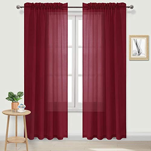 "DWCN Burgundy Sheer Curtains 95 Inch Long for Living Room 2 Panels - Light Filtering Voile Drapes for Bedroom/Living Room Rod Pocket Airy Lightweight Elegant Window Treatments, 52"" W x 95"" L"