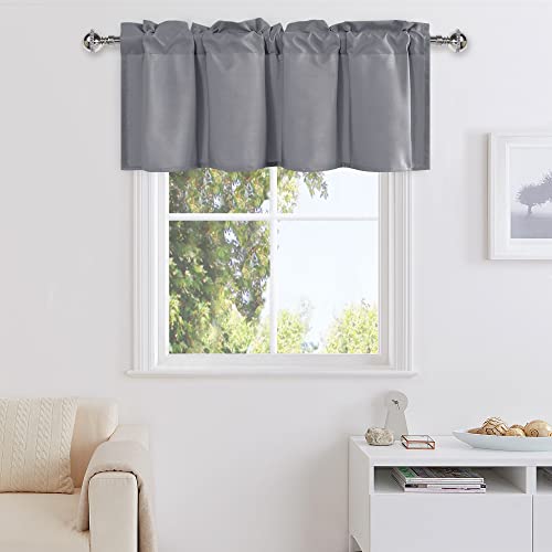 DWCN Grey Valance Curtains, 1 Panel, 36 X 16 Inch - Solid Short Topper, Rod Pocket, Window Treatment for Living Room, Kitchen, Bathroom, Basement