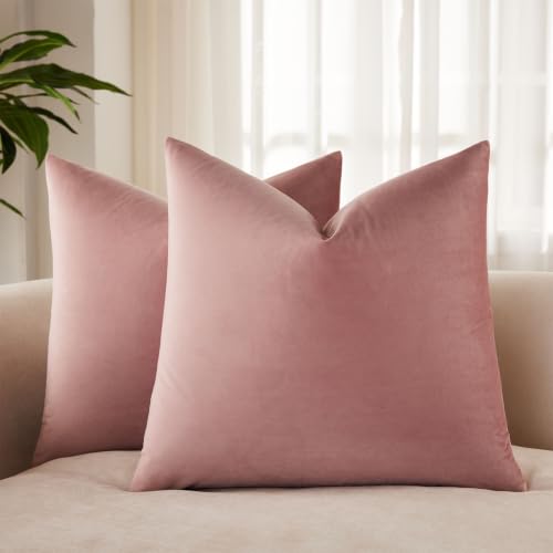 22x22 Decorative Velvet Throw Pillow Covers Set of 2 for Couch,Pink Purple - for Couch Bed Sofa Chair Living Room Bedroom,Luxury Modern Home Decor,Invisible Zipper,Cozy Soft Square Cushion Covers