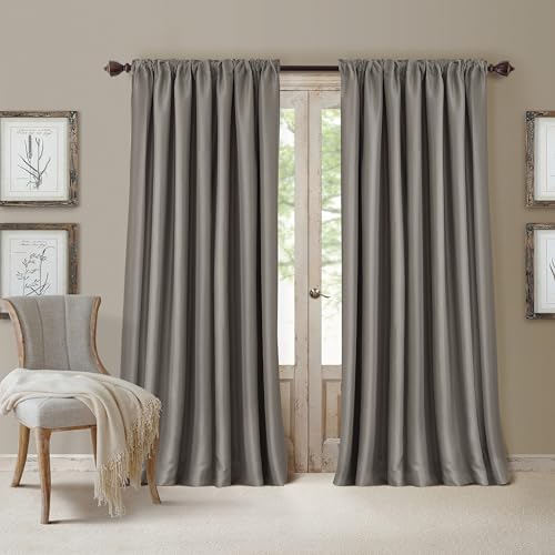 "Elrene All Seasons Blackout Window Curtain Panel, Room-Darkening Rod-Pocket and Back Tab Curtain, 52""x95"", Silver, 1 Panel"