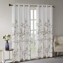 "Madison Park Cecily Semi Sheer SINGLE Panel Window Curtain Burnout Botanical Print, Easy To Hang, Fits up to 1.25"" Diameter Rod, 50x84, Leaves Mauve"