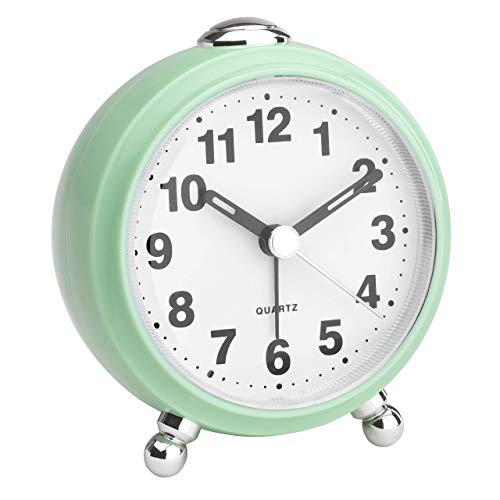 TFA Dostmann 60.1030 Analogue Travel Alarm Clock with Silent Movement, Retro Alarm Clock (Mint)