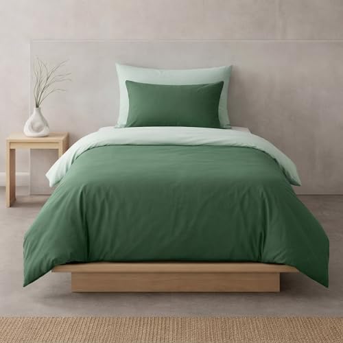 Sono a casa - Single Duvet Cover Set, 1 Double Sleeping Bag 150 x 200 cm and 1 Double Pillowcase 50 x 80 cm - 100% Soft and Durable Microfibre (Bottle Green, Single)
