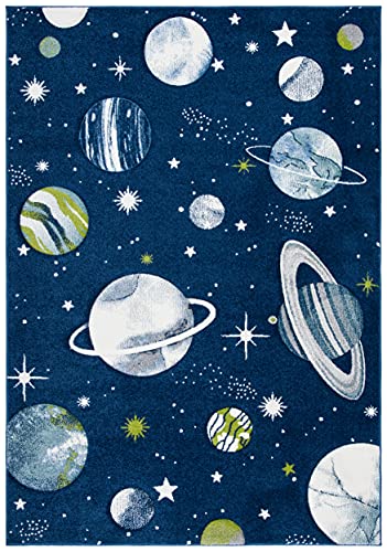 Safavieh Contemporary Rug for Living Room, Dining Room, Bedroom - Carousel Kids Collection, Short Pile, in Navy Blue and Grey, 60 x 90 cm