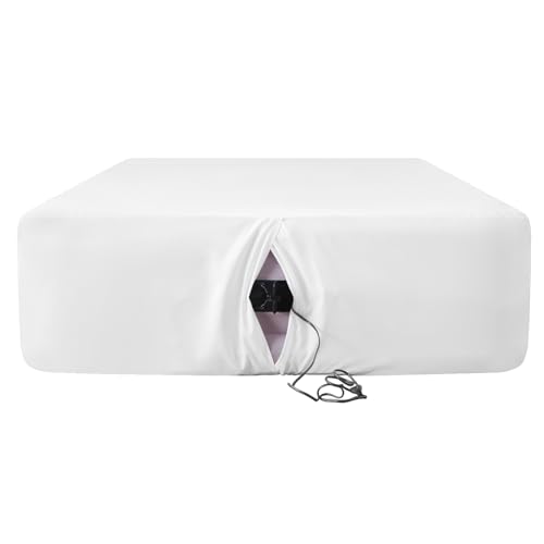 Antranfour Queen Fitted Sheet for Air Mattress,with 24 Inch Extra Deep Pockets,Ultra Soft Durable Breathable Bed Sheets Cover for Inflatable Air Bed,with Pump Opening,Inflate at Any Time-White