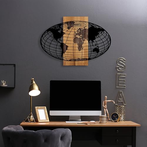Elegant Decorative Wooden Wall Accessory, Black & Walnut, 87 x 3 x 58 cm, 50% Wood (3 cm) & 50% Metal (1.5 mm), Unique Design for Stylish Home Decor