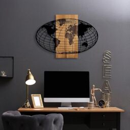 Elegant Decorative Wooden Wall Accessory, Black & Walnut, 87 x 3 x 58 cm, 50% Wood (3 cm) & 50% Metal (1.5 mm), Unique Design for Stylish Home Decor