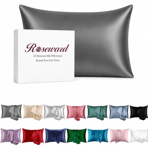 "100% Mulberry Silk Pillowcase for Sleeping Women, 22 Momme Silk Pillow Cases for Hair and Face, Zipper Closure, Hypoallergenic Pillow Cases USA Made, 1 Pcs 20""x30"" (Queen, Slate Grey)"