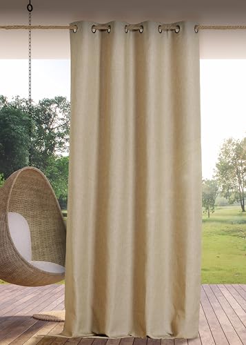 Linder Waterproof Outdoor Curtain – Woven and Dyed in France – Anti-Oxidant Gun Barrel Eyelet Finish – Heather Sand Colour – Dimensions 140 x 265 cm – 100% Polypropylene – Rooftop Collection