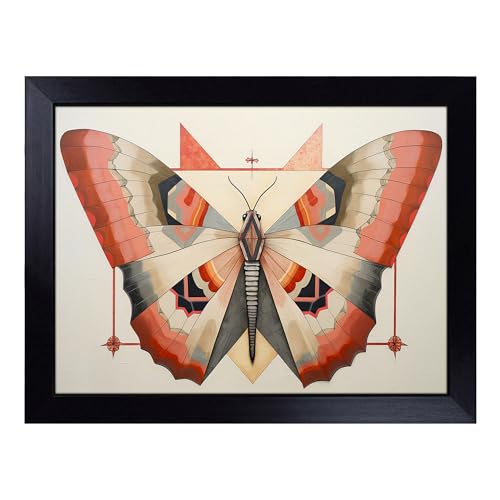 Lap Tray with Bean Bag Cushion, Moth Geometric - Handmade in the UK, Raised Wooden Edge, Padded Cushion, Heat-Resistant Wipe-Clean Surface, for Meals, Laptops and Crafts