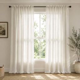 Mrs.Naturall Ivory Curtains 90 Inches Long for Living Room 2 Panel Set Rod Pocket Drape Linen Blend Lightweight Semi Sheer Off White Cream Colored Curtain for Bedroom Farmhouse Boho Decor 52x90 Length