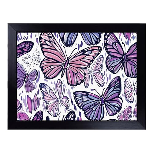 Lap Tray with Bean Bag Cushion, Butterfly Pattern Modern - Handmade in the UK, Raised Wooden Edge, Padded Cushion, Heat-Resistant Wipe-Clean Surface, for Meals, Laptops and Crafts