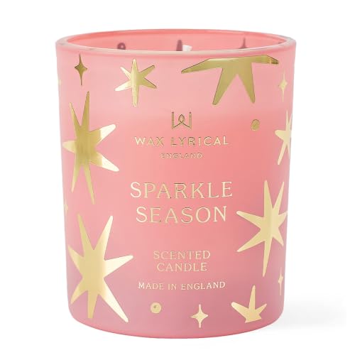 Wax Lyrical Sparkle Season Candle, 30cl, Up to 42 Hour Burn Time - Peach, Pear and Frosted Fruit Scents, Smooth Vanilla and White Musk, For Living Rooms and Home Offices