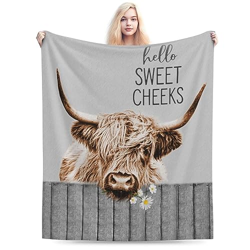 Beynepe Highland Cow Blanket Cute Farmhouse Cow Print Plush Throw Blankets Soft Cozy Fleece Warm Farm Animal Bedding Blanket Gifts for Girls Kids Couch Travel 40''X50''
