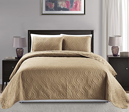 "Mk Collection Full/Queen Size Over Size 100""x106"" 3pc Diamond Bedspread Bed-Cover Embossed Solid Taupe New"