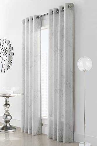"loft living Tessa Semi Sheer Floral Printed Curtain Panel 50"" x 84"" in Grey"