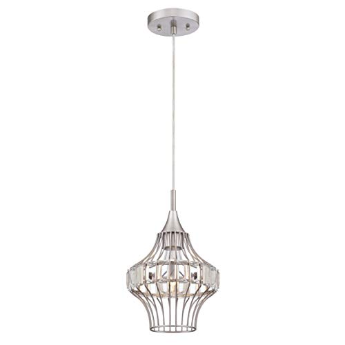 63630 One-Light Indoor Pendant, Brushed Nickel Finish with Crystal Prism Cage Shade