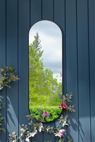 "The Vultus - New Black Metal Framed Double Arched Garden Wall Mirror 71"" X 24"" (180CM X 60CM) Suitable for Outside and Inside"