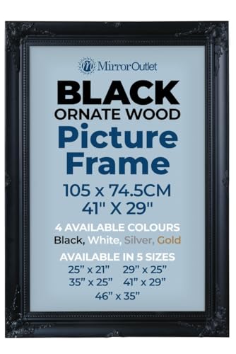 "MirrorOutlet The Antiquitus - Ornate Swept Black Picture Frame 41"" X 29"" (105 x 74.5CM) Wooden Frame with Glass and Backing Board Fitted. Ready To Fit Your Picture!"