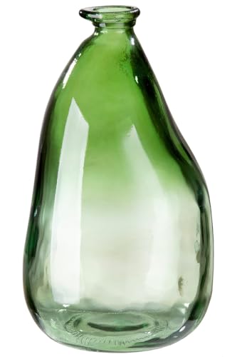 GILDE Decorative Large XL Glass Vase Made of Recycled Glass - European Manufacture - Decoration Autumn Living Room - Flower Vase Green with Colour Gradient - Height 36 cm