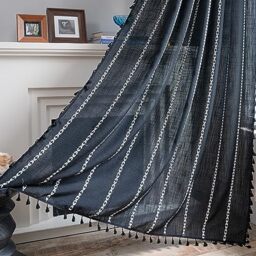 "Sutuo Home Boho Curtain for Bedroom, Semi Blackout Linen Farmhouse Shabby Chic Tassels Window Treatment Bohemian Embroidery Drape for Halloween Decor, Rod Pocket 1 Panel 52"" W x 84"" L, Black"