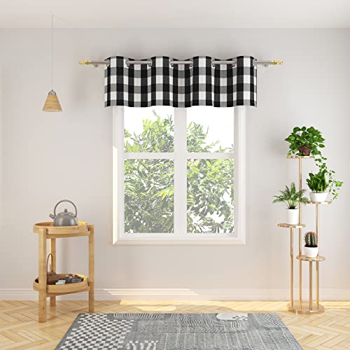 Natus Weaver Valance 18 inch Buffalo Check Curtain Valance Gingham Plaid Living Room Window Curtain Panels Bedroom Checker Drapes Grommet Top Window Treatment 1 Panel Black and White